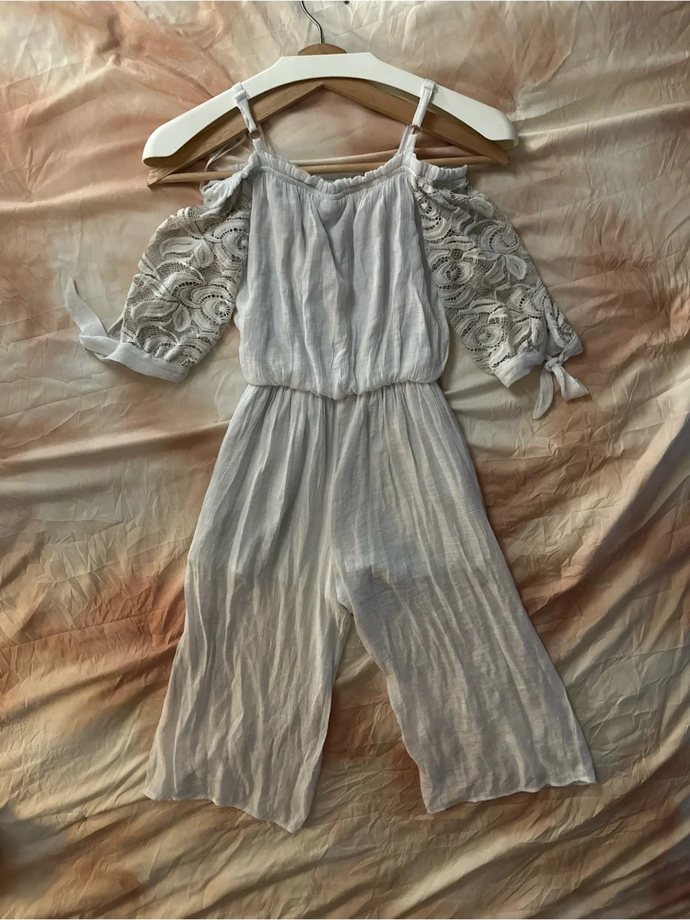by & by girl | Big Girl White Lace Wide Leg Dressy Pants Jumpsuit | Size 10/12Y